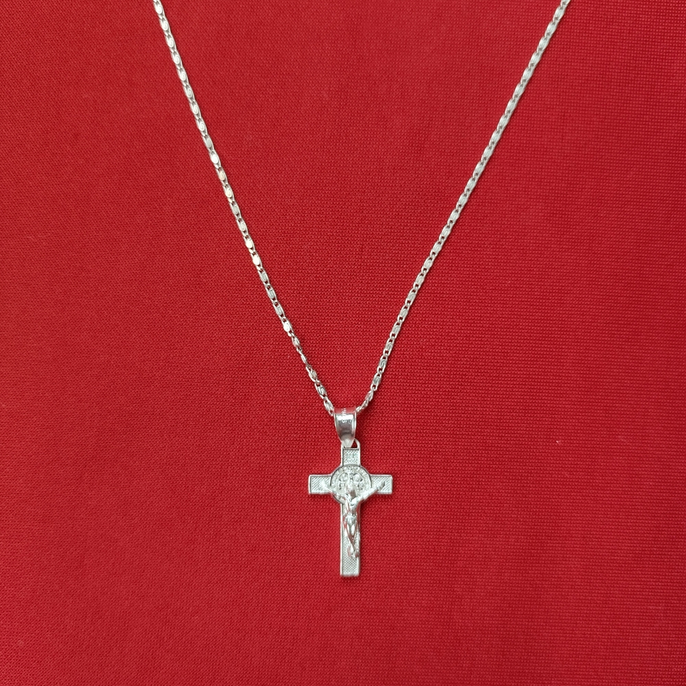 Necklace 925 Sterling‎ Silver St Benedict crucifix  and chain